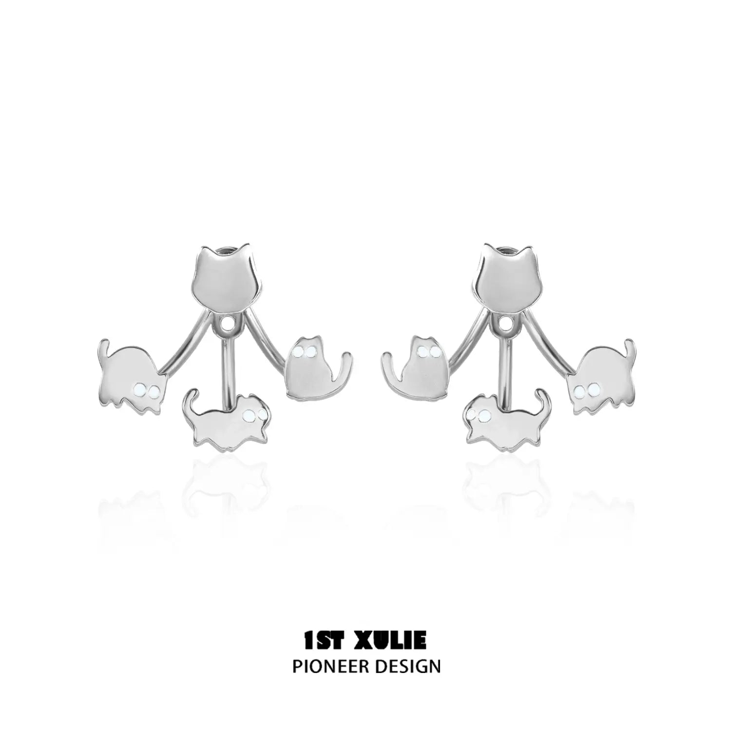 1ST XULIE "Ghosts" Whimsical Halloween Black Cat Studs in Platinum & Black Plated - Packaging View