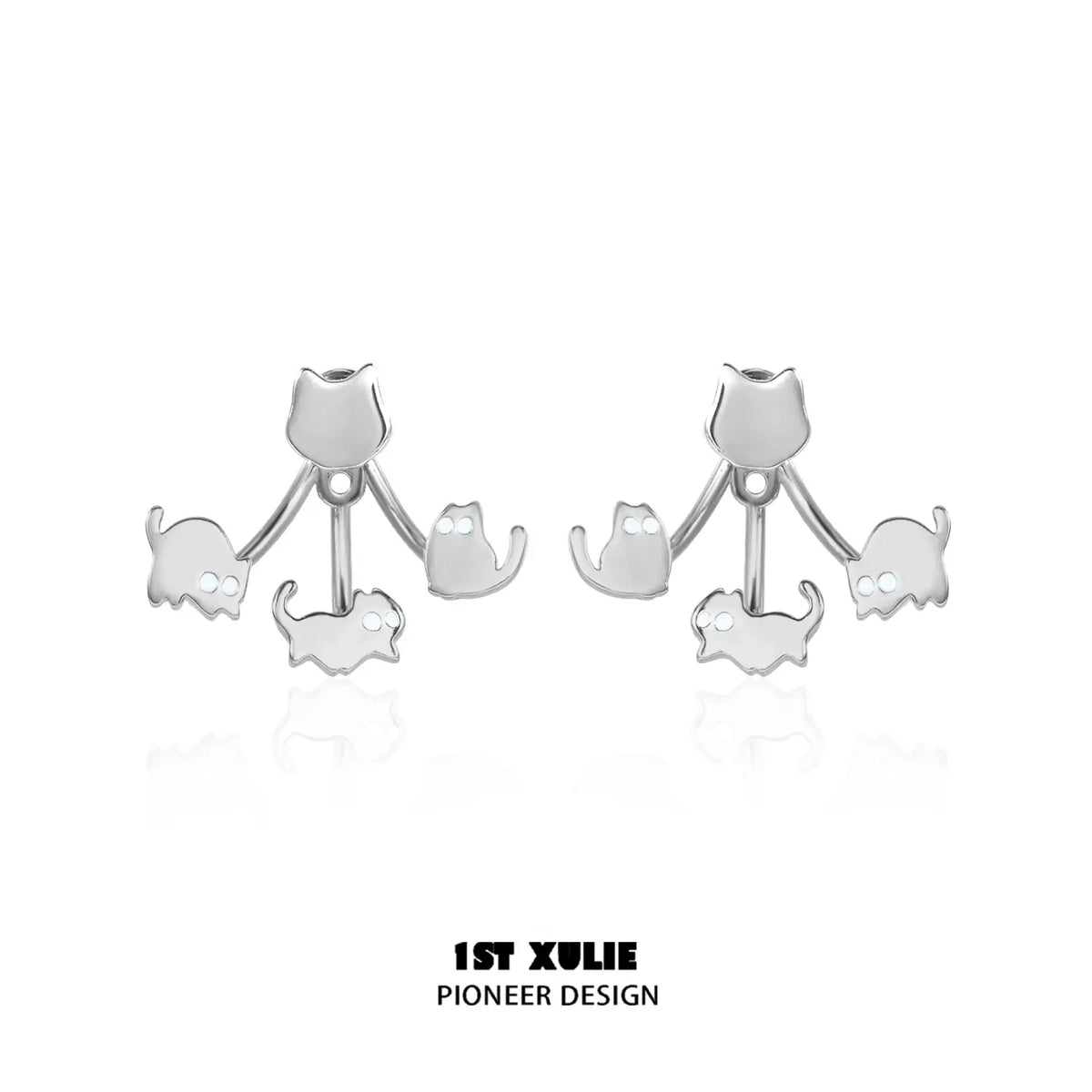 1ST XULIE "Ghosts" Whimsical Halloween Black Cat Studs in Platinum & Black Plated - Packaging View