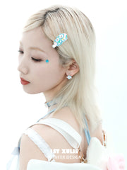 1ST XULIE "Angel Cuties" Whimsical Kitten & Puppy Motif Hair Clip in Platinum Plated Brass - Side View