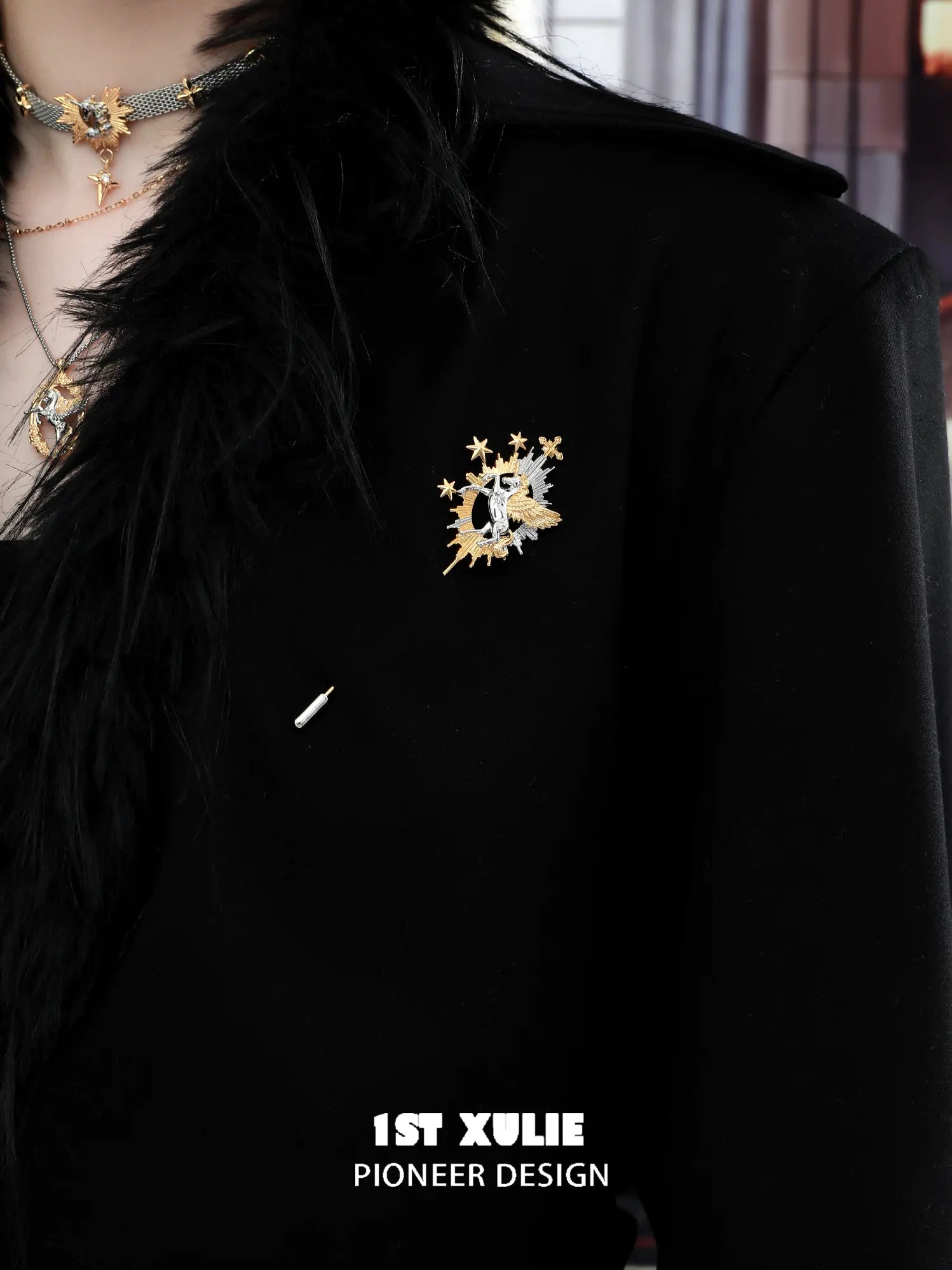 1ST XULIE "DREAM HORSE" Whimsical Unicorn Brooch in 18K Gold & Platinum Plated - Product View