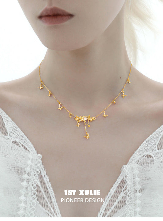 1ST XULIE "Whiterfly" White Agate Butterfly Pendant Necklace in 24K Gold Plated - Product View