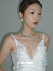 1ST XULIE "Whiterfly" White Shell Butterfly Necklace in Platinum & Titanium - Lifestyle Shot