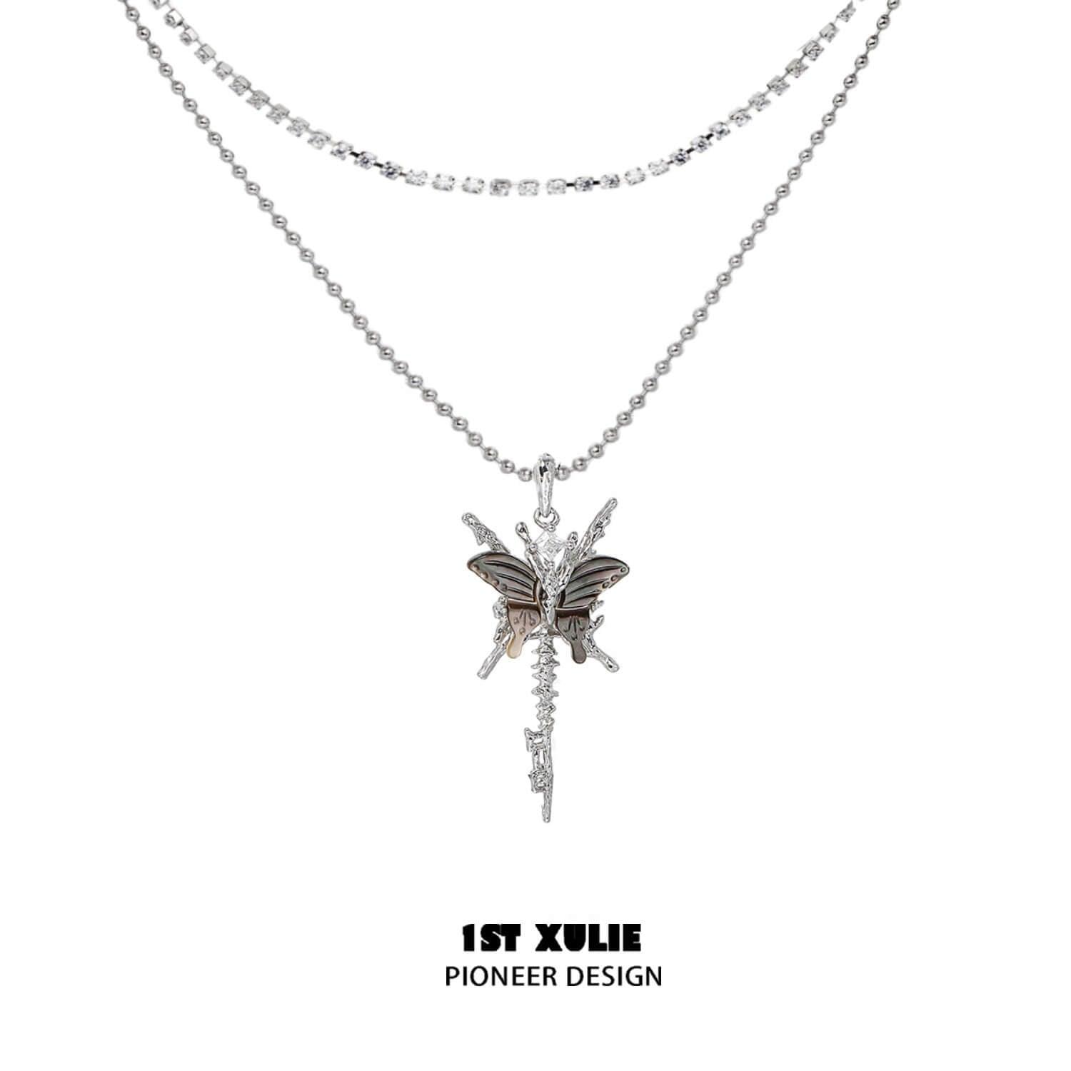 1ST XULIE "Whiterfly" White Shell Butterfly Necklace in Platinum & Titanium - Packaging View