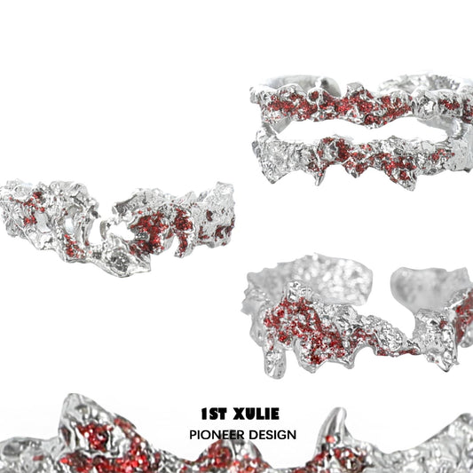 1ST XULIE "Wind Erosion" Textured Adjustable Statement Ring in 925 Sterling Silver - Product View