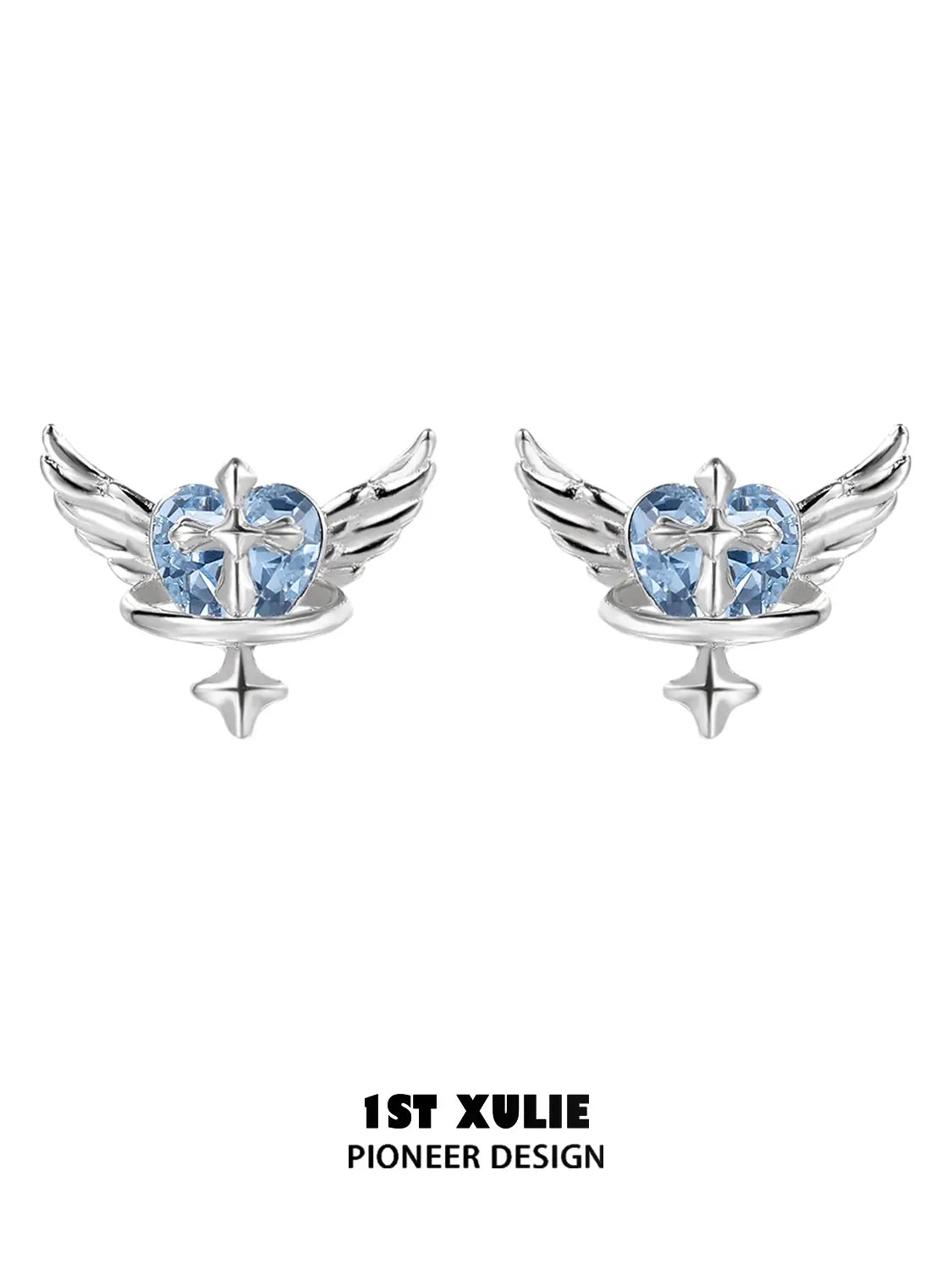 1ST XULIE Jewelry "Forbidden Love" Colorful Zirconia Winged Heart Stud Earrings in 925 Sterling Silver - Packaging View