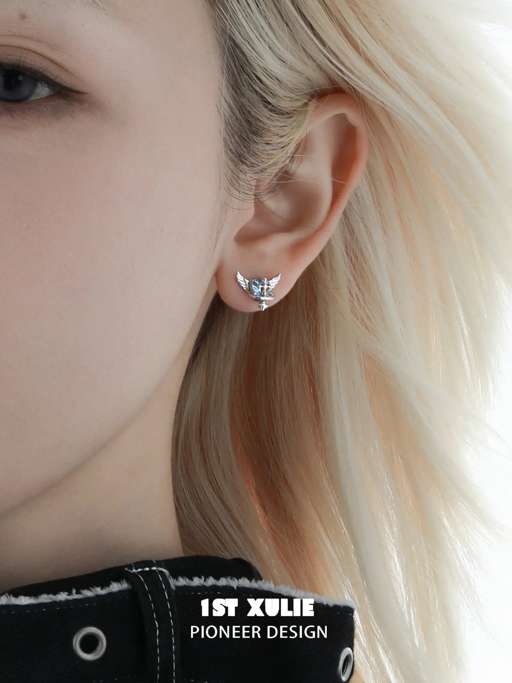 1ST XULIE Jewelry "Forbidden Love" Colorful Zirconia Winged Heart Stud Earrings in 925 Sterling Silver - Side View