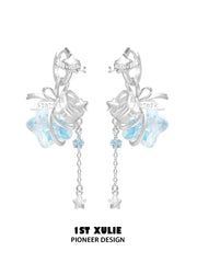1ST XULIE Jewelry "WISHING STAR" Wishing Bottle Dangle Earrings in Platinum Plated - Back View