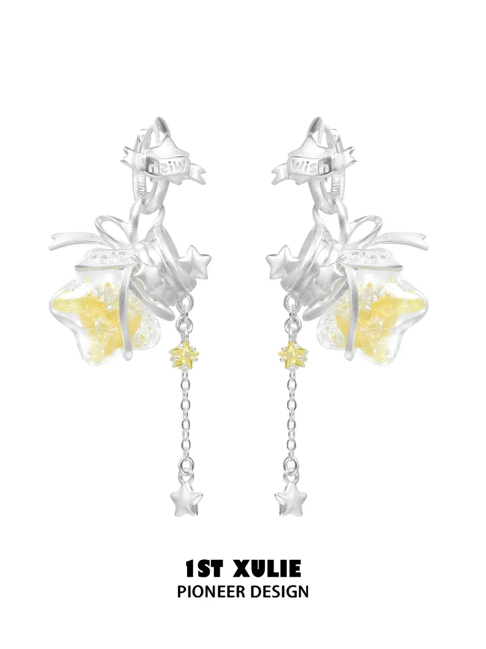 1ST XULIE Jewelry "WISHING STAR" Wishing Bottle Dangle Earrings in Platinum Plated - Side View