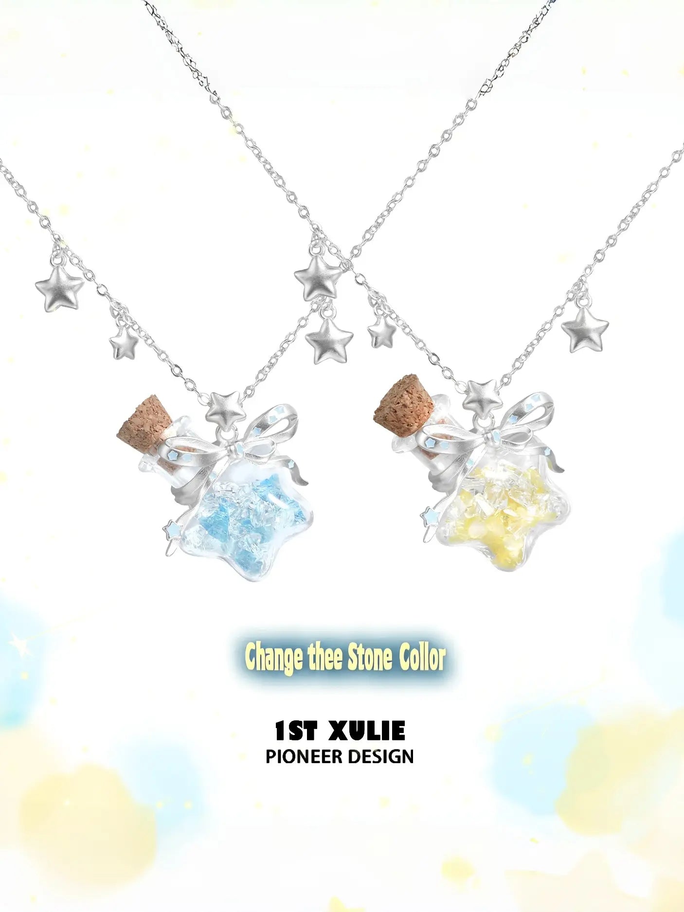 1ST XULIE Jewelry "WISHING STAR" Platinum Plated Wishing Bottle Star Statement Pendant Necklace - Angle 2