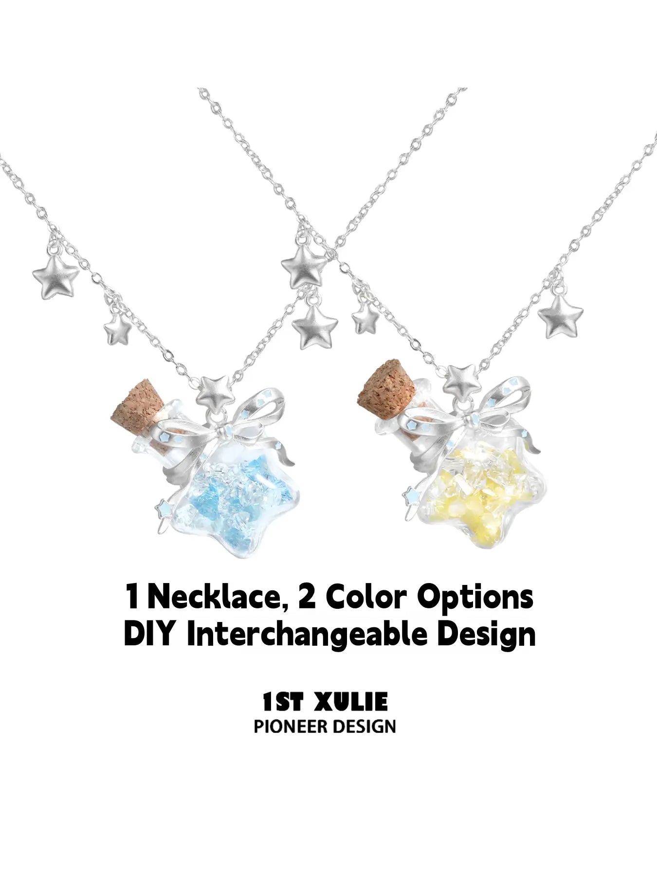 1ST XULIE Jewelry "WISHING STAR" Platinum Plated Wishing Bottle Star Statement Pendant Necklace - Packaging View