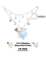 1ST XULIE Jewelry "WISHING STAR" Platinum Plated Wishing Bottle Star Statement Pendant Necklace - Size Comparison