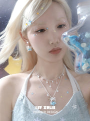 1ST XULIE Jewelry "WISHING STAR" Platinum Plated Wishing Bottle Star Statement Pendant Necklace - Texture