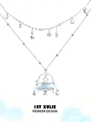 1ST XULIE Jewelry "WISHING STAR" Wishing Fountain Pendant Necklace in Rhodium Plated Brass - Back View