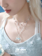 1ST XULIE Jewelry "WISHING STAR" Wishing Fountain Pendant Necklace in Rhodium Plated Brass - Detail Shot