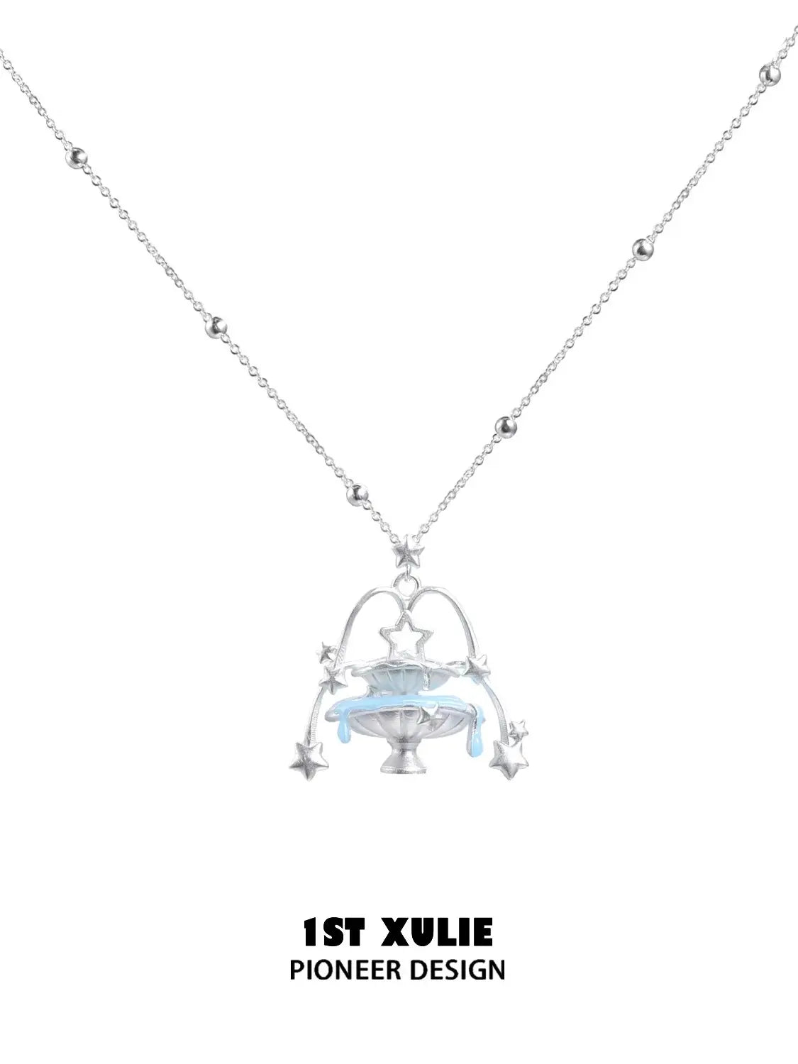 1ST XULIE Jewelry "WISHING STAR" Wishing Fountain Pendant Necklace in Rhodium Plated Brass - Packaging View
