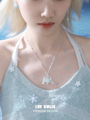 1ST XULIE Jewelry "WISHING STAR" Wishing Fountain Pendant Necklace in Rhodium Plated Brass - Side View