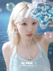 1ST XULIE Jewelry "WISHING STAR" Wishing Fountain Pendant Necklace in Rhodium Plated Brass - Texture