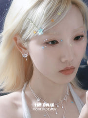 1ST XULIE Jewelry "WISHING STAR" Wishing Pool Dangle Fan Earrings in Rhodium Plated Brass - Angle 2
