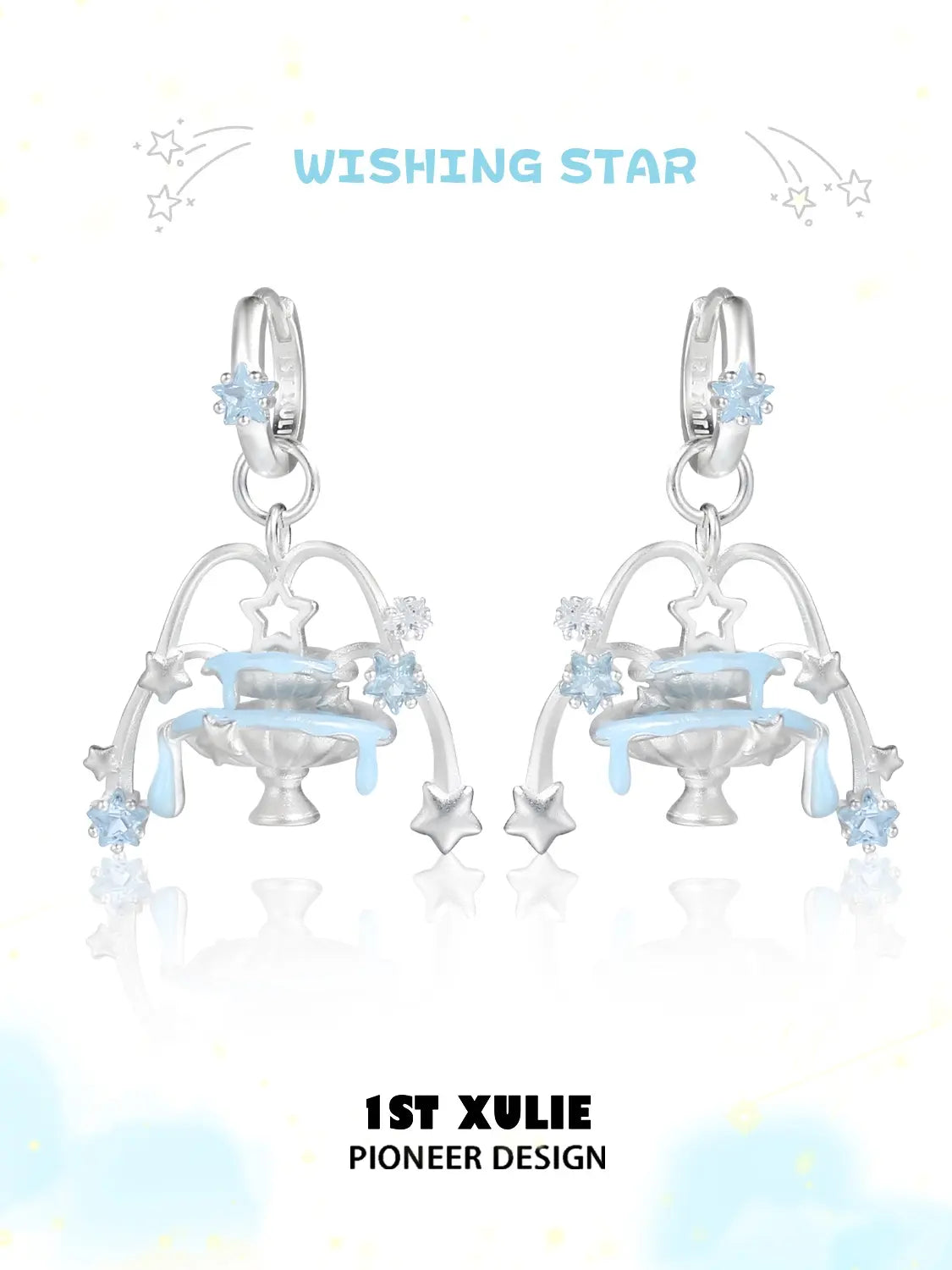 1ST XULIE Jewelry "WISHING STAR" Wishing Pool Dangle Fan Earrings in Rhodium Plated Brass - Packaging View