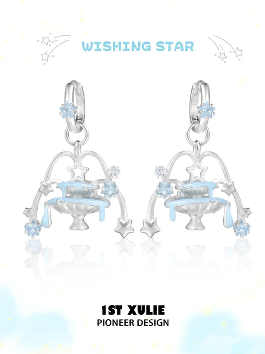 1ST XULIE Jewelry "WISHING STAR" Wishing Pool Dangle Fan Earrings in Rhodium Plated Brass - Packaging View
