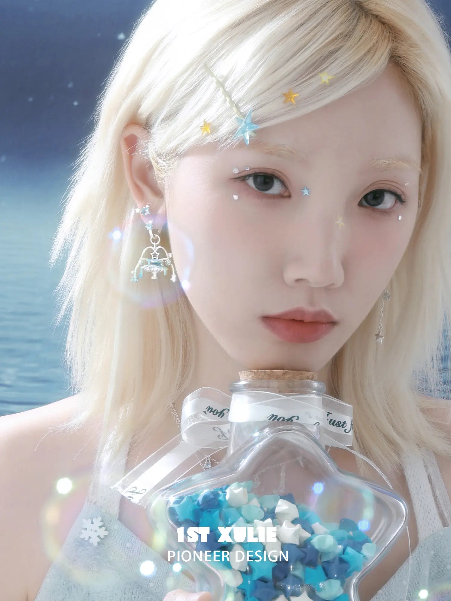 1ST XULIE Jewelry "WISHING STAR" Wishing Pool Dangle Fan Earrings in Rhodium Plated Brass - Texture