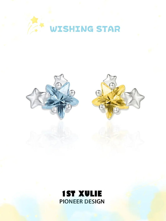 1ST XULIE Jewelry "WISHING STAR" Zirconia Wishing Star Stud Earrings in Rhodium Plated Brass - Packaging View