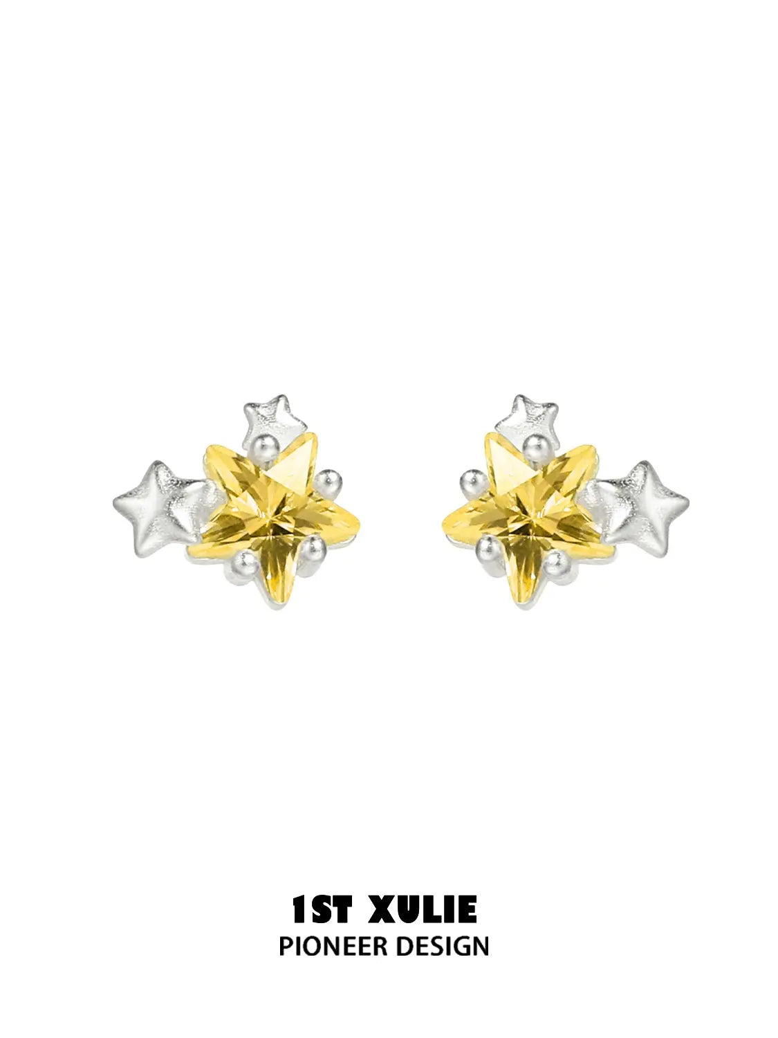 1ST XULIE Jewelry "WISHING STAR" Zirconia Wishing Star Stud Earrings in Rhodium Plated Brass - Size Comparison
