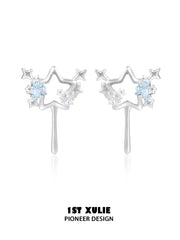 1ST XULIE Jewelry "WISHING STAR" Wishing Wand Zirconia Stud Earrings in Rhodium Plated - Angle 1
