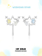 1ST XULIE Jewelry "WISHING STAR" Wishing Wand Zirconia Stud Earrings in Rhodium Plated - Angle 2