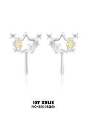 1ST XULIE Jewelry "WISHING STAR" Wishing Wand Zirconia Stud Earrings in Rhodium Plated - Angle 3
