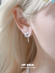 1ST XULIE Jewelry "WISHING STAR" Wishing Wand Zirconia Stud Earrings in Rhodium Plated - Side View