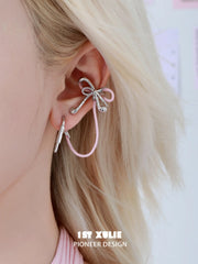 1ST XULIE Jewelry "MILLENNIUM SIGNAL" Y2K Earphone Bow Ear Cuffs in Platinum Plated - Back View