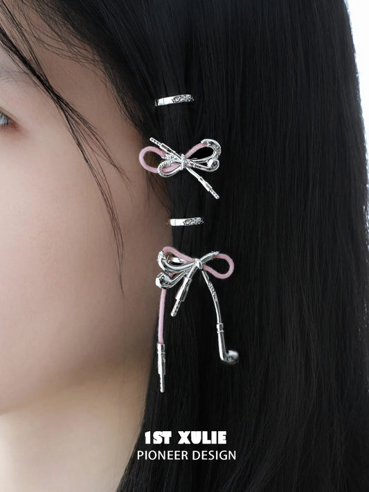 1ST XULIE Jewelry "MILLENNIUM SIGNAL" Y2K Earphone Bow Hair Clips - Product View