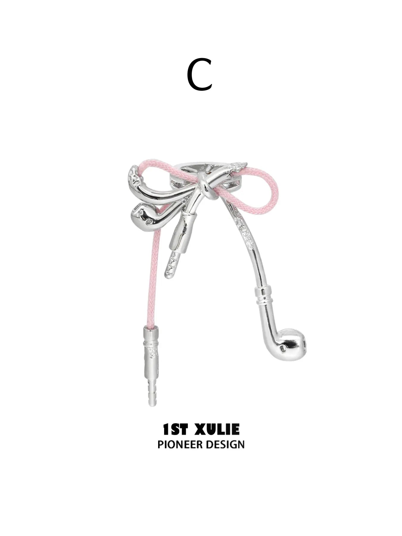 1ST XULIE Jewelry "MILLENNIUM SIGNAL" Y2K Earphone Bow Hair Clips - Detail Shot