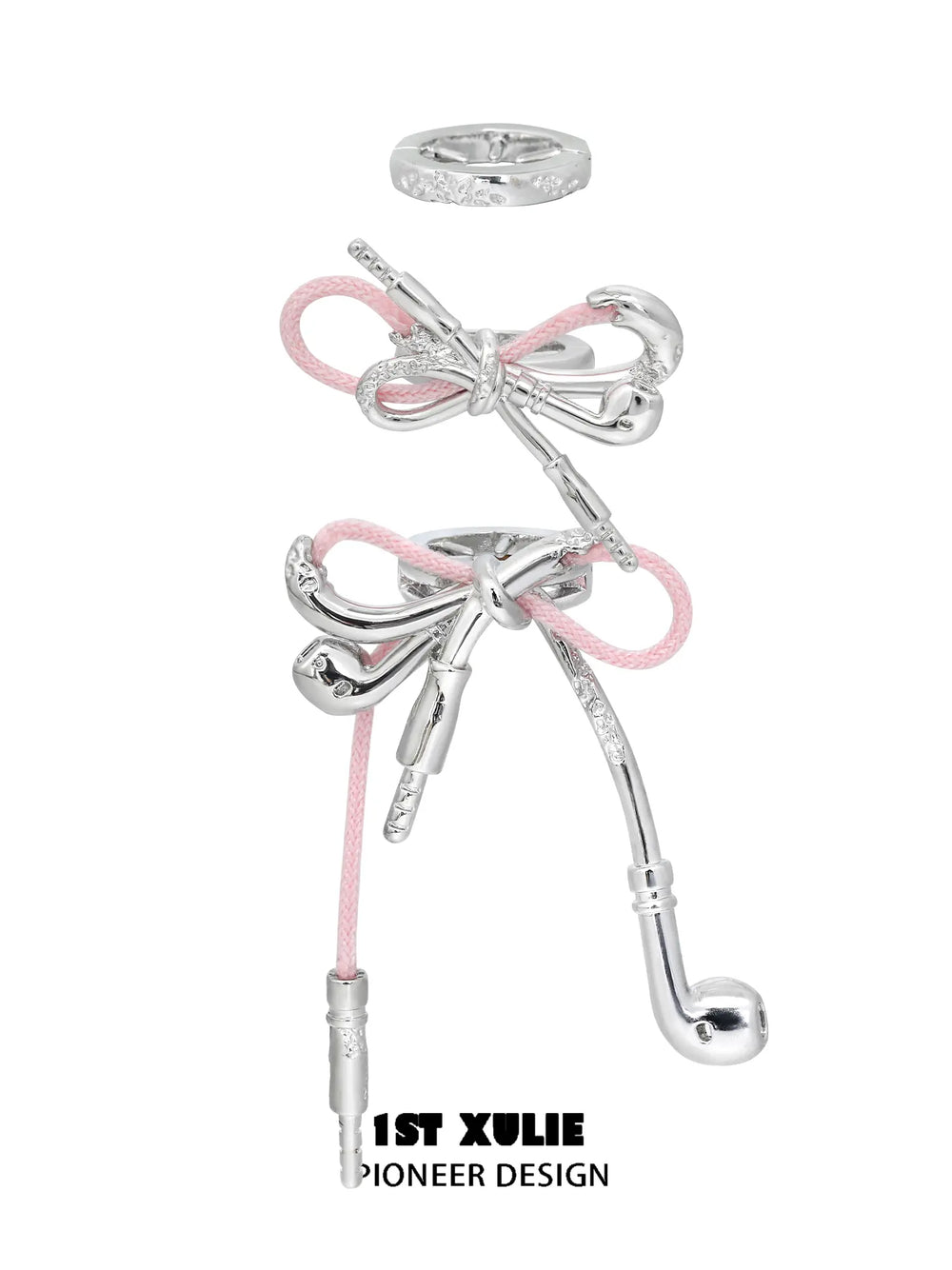 1ST XULIE Jewelry "MILLENNIUM SIGNAL" Y2K Earphone Bow Hair Clips - Side View