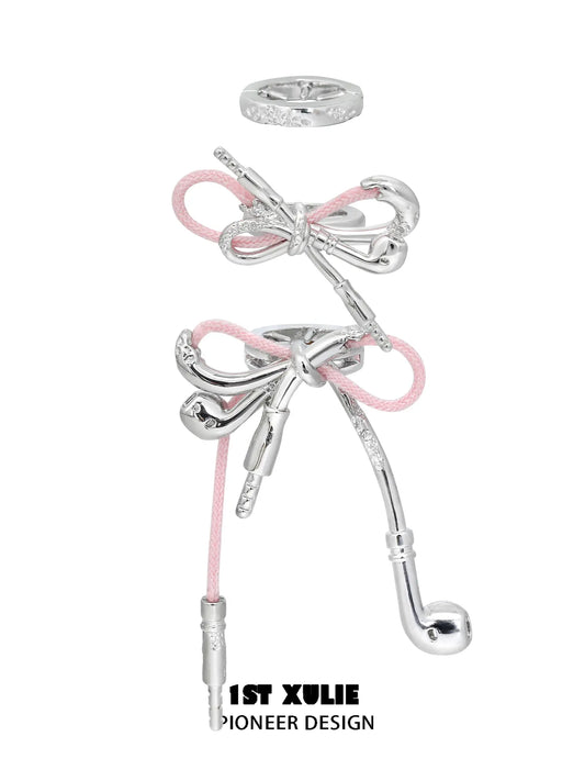 1ST XULIE Jewelry "MILLENNIUM SIGNAL" Y2K Earphone Bow Hair Clips - Side View