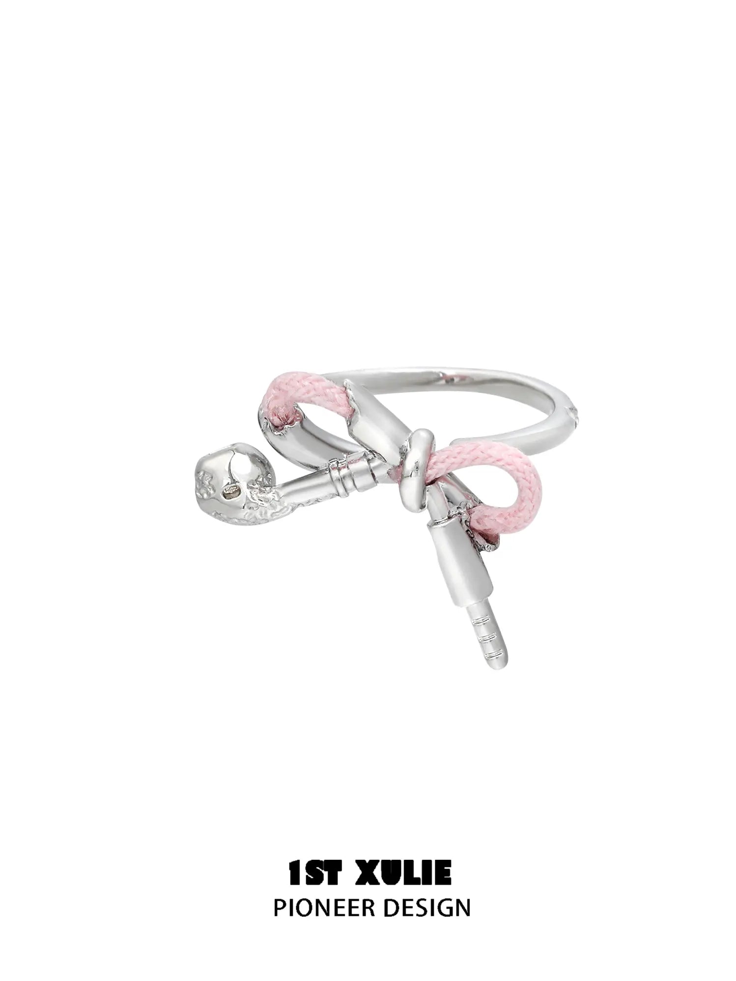 1ST XULIE Jewelry "MILLENNIUM SIGNAL" Y2K Earphone Bow Statement Ring in Platinum Plated - Packaging View
