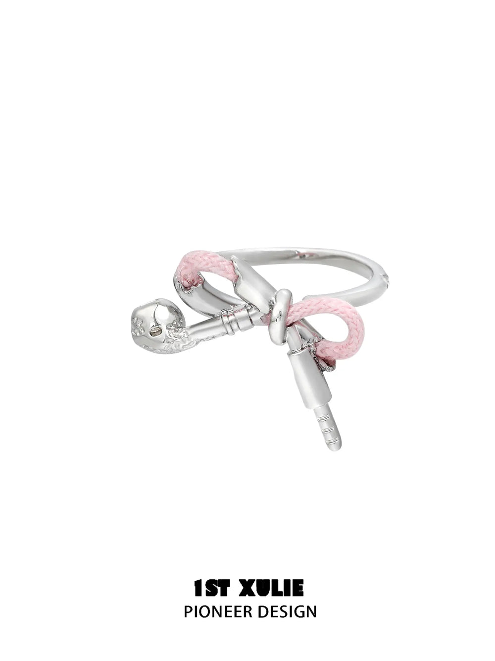 1ST XULIE Jewelry "MILLENNIUM SIGNAL" Y2K Earphone Bow Statement Ring in Platinum Plated - Packaging View