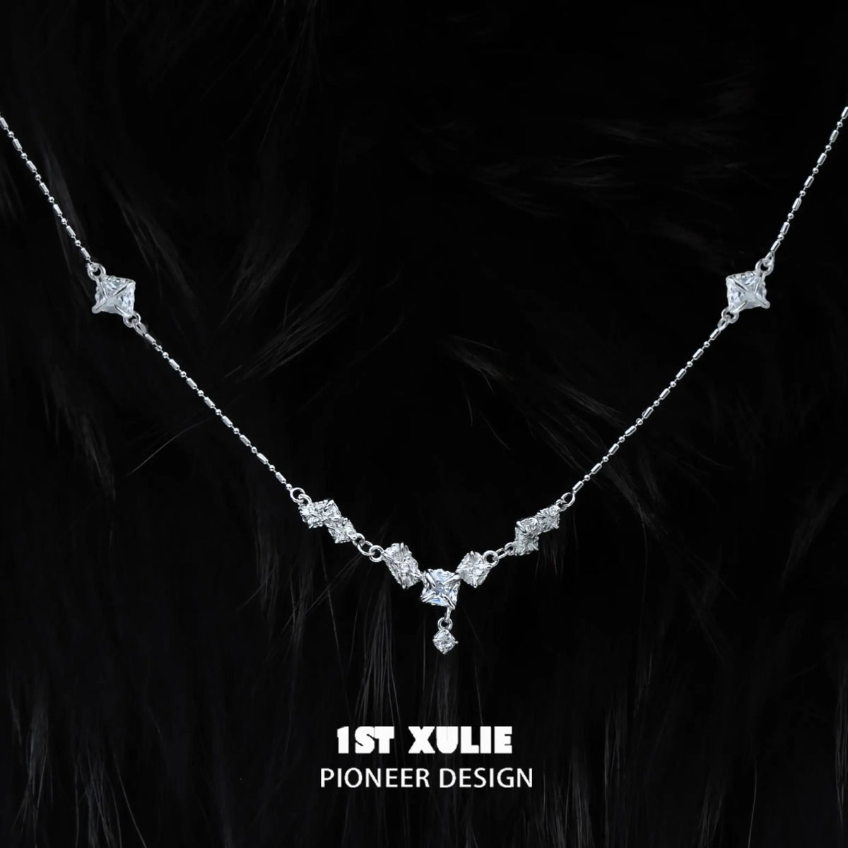 1ST XULIE "Silver Angel" Dainty Zirconia Choker Necklace in 925 Sterling Silver - Product View