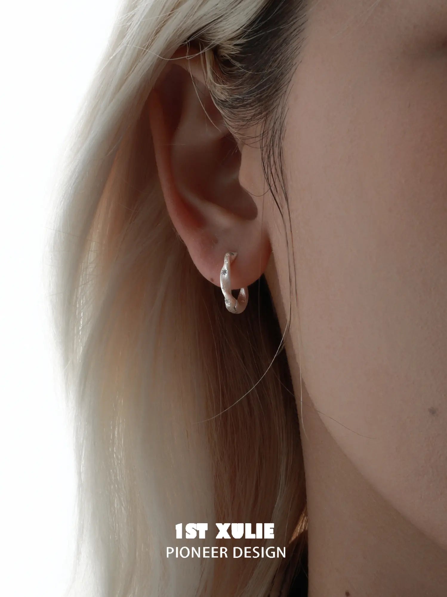 1ST XULIE Jewelry "Silver Angel" Everyday Zirconia Dainty Cartilage Huggie Hoop Earrings in 925 Sterling Silver - Alternate Angle 2