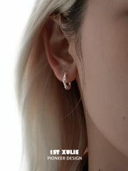 1ST XULIE Jewelry "Silver Angel" Everyday Zirconia Dainty Cartilage Huggie Hoop Earrings in 925 Sterling Silver - Alternate Angle 2