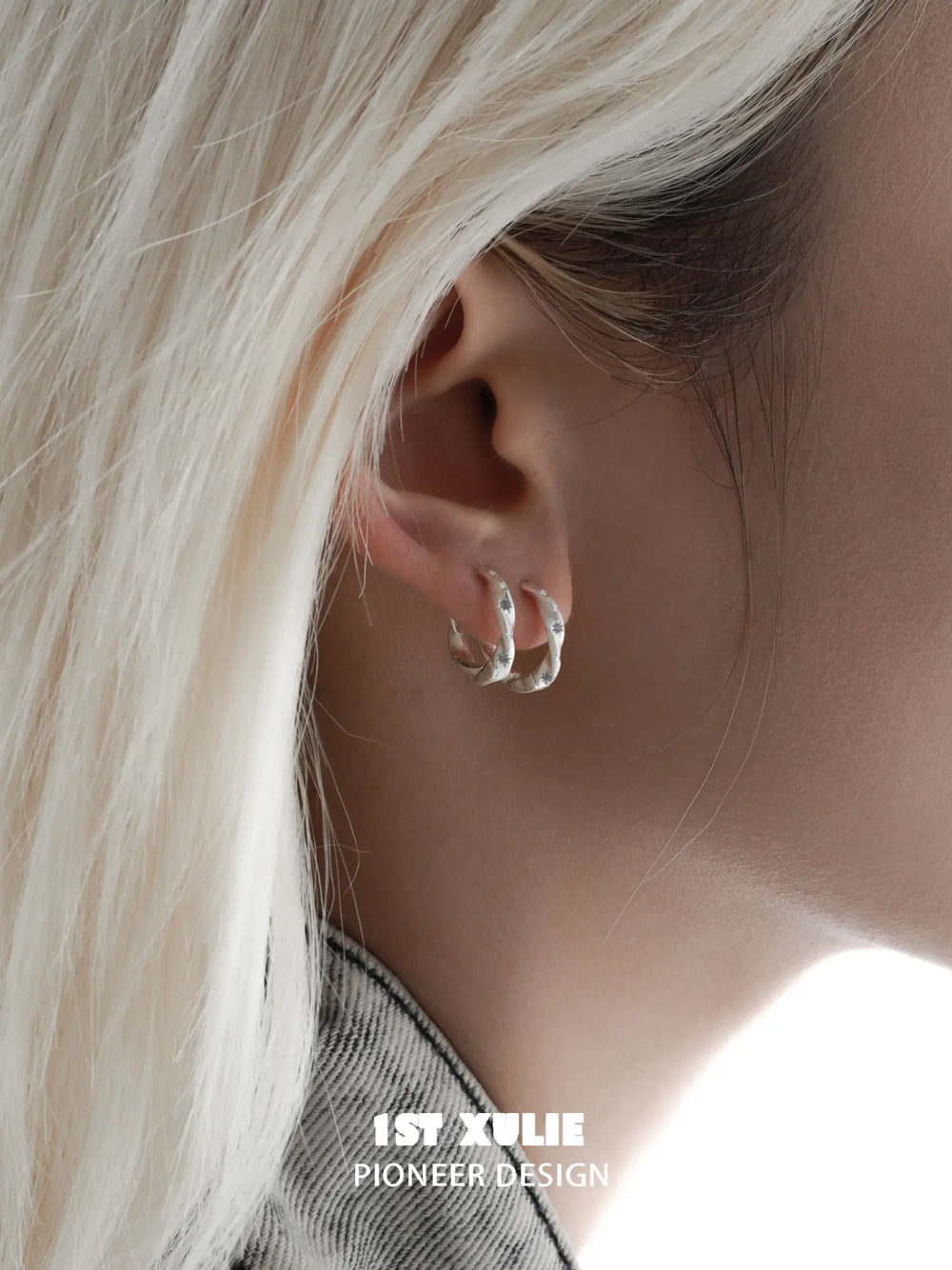 1ST XULIE Jewelry "Silver Angel" Everyday Zirconia Dainty Cartilage Huggie Hoop Earrings in 925 Sterling Silver - Detail Shot