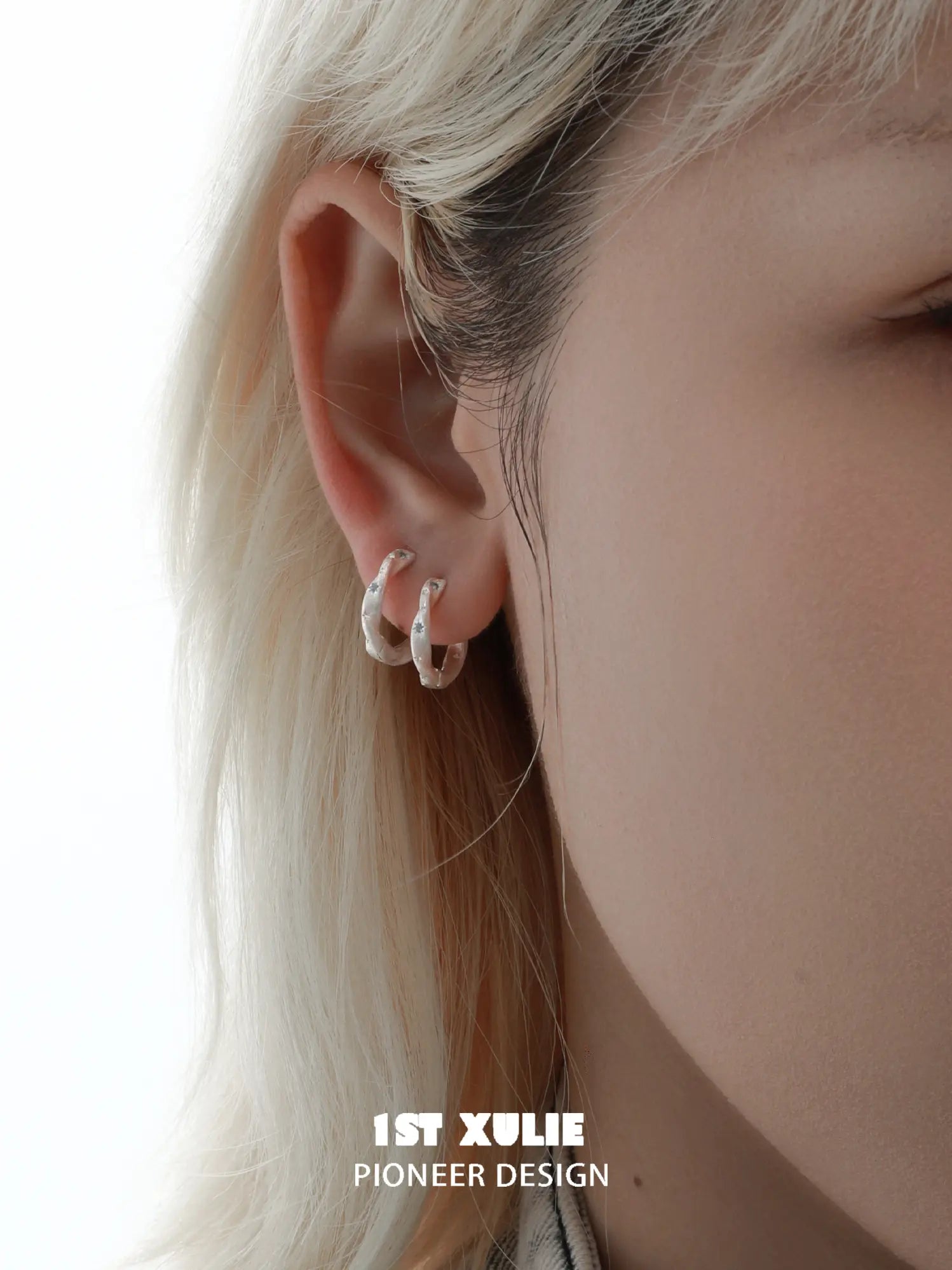 1ST XULIE Jewelry "Silver Angel" Everyday Zirconia Dainty Cartilage Huggie Hoop Earrings in 925 Sterling Silver - Side View