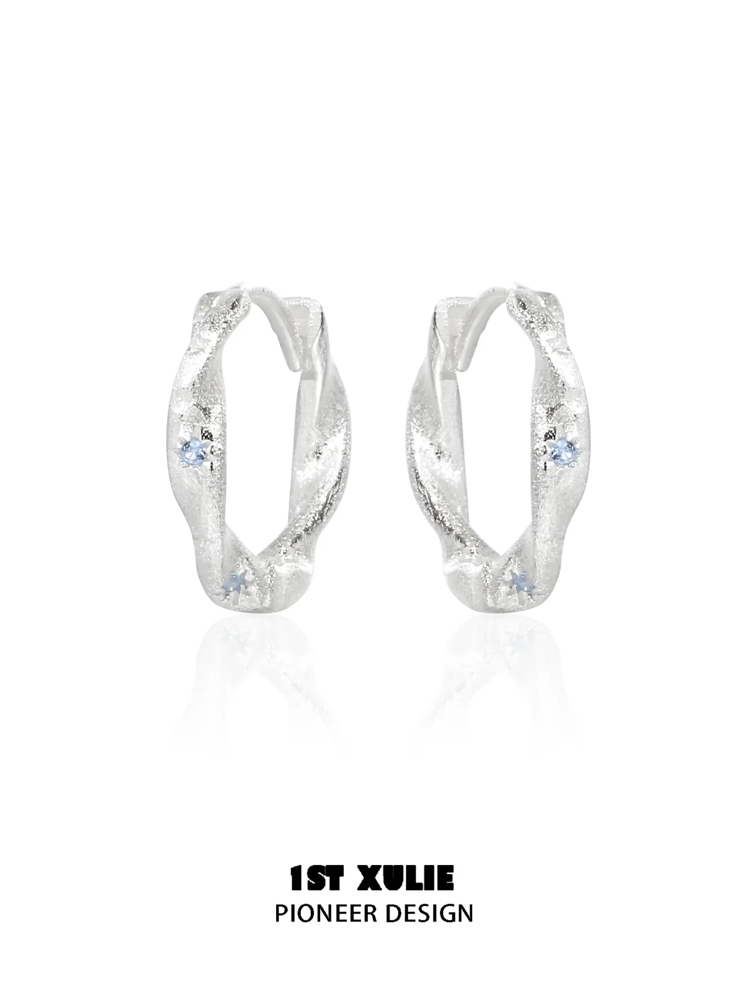 1ST XULIE Jewelry "Silver Angel" Everyday Zirconia Dainty Cartilage Huggie Hoop Earrings in 925 Sterling Silver - Texture Detail