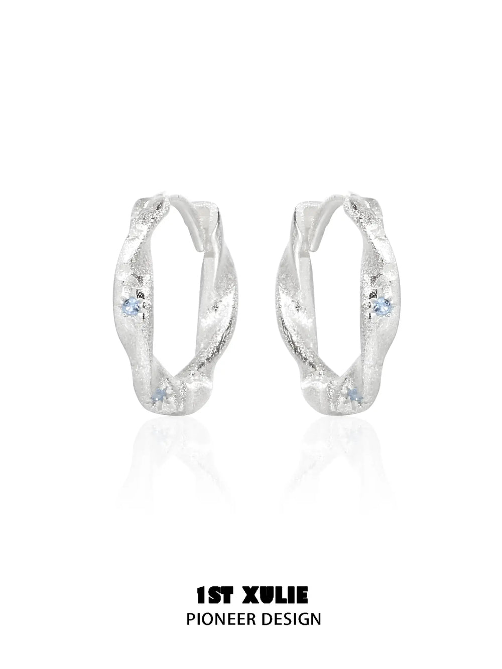1ST XULIE Jewelry "Silver Angel" Everyday Zirconia Dainty Cartilage Huggie Hoop Earrings in 925 Sterling Silver - Texture Detail