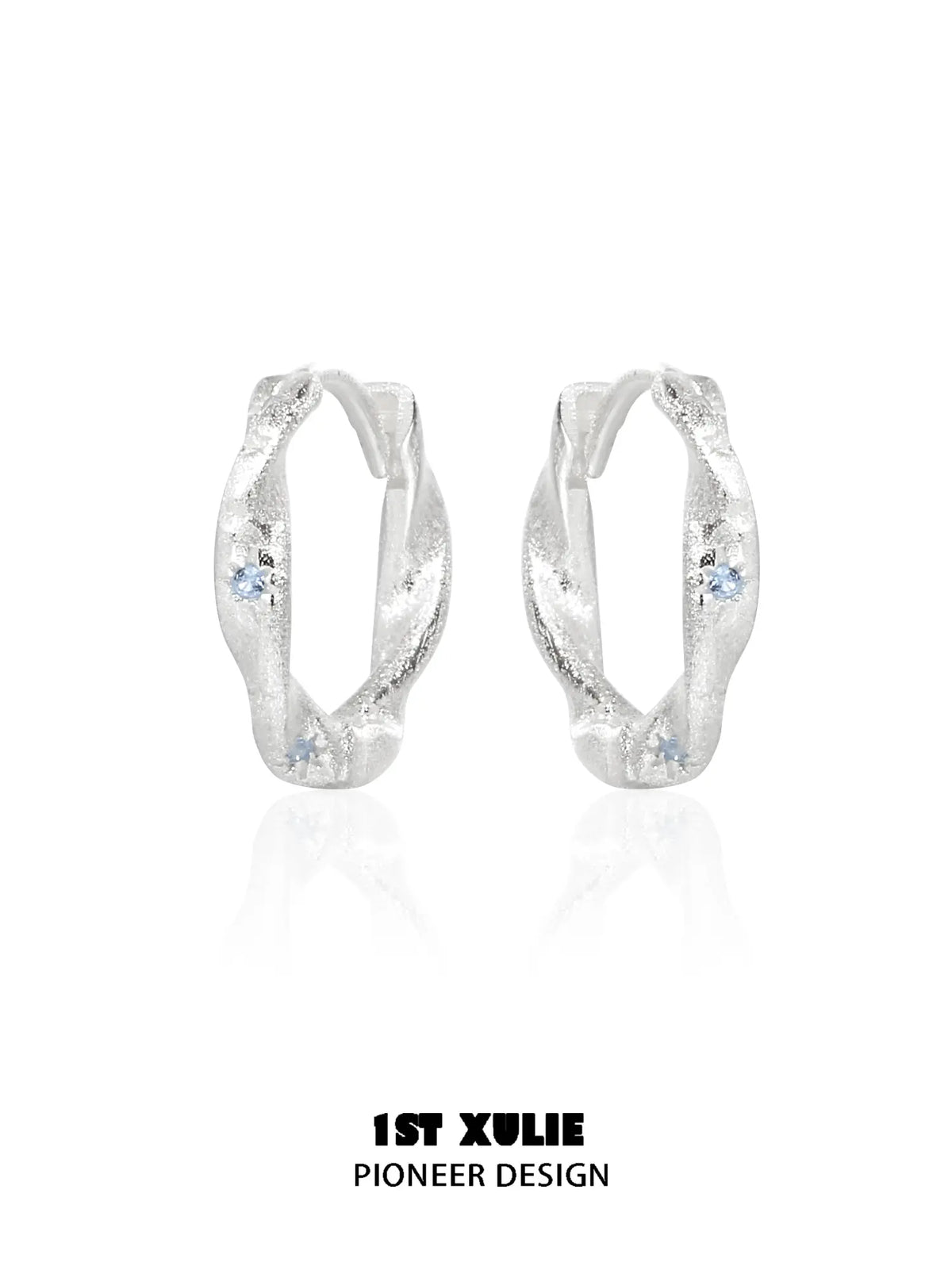 1ST XULIE Jewelry "Silver Angel" Everyday Zirconia Dainty Cartilage Huggie Hoop Earrings in 925 Sterling Silver - Texture Detail