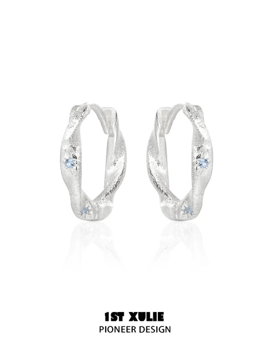 1ST XULIE Jewelry "Silver Angel" Everyday Zirconia Dainty Cartilage Huggie Hoop Earrings in 925 Sterling Silver - Texture Detail