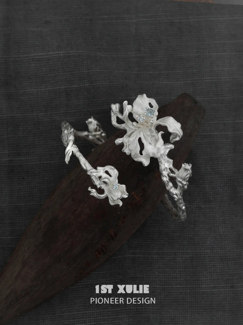 1ST XULIE Jewelry "Irises" Zirconia Iris Bangle in Rhodium Plated - Side View