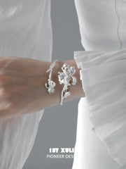 1ST XULIE Jewelry "Irises" Zirconia Iris Bangle in Rhodium Plated - Texture
