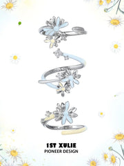 1ST XULIE Jewelry "DAISY" Adjustable Enamel Blooming Daisy Ring in 925 Sterling Silver - Product View